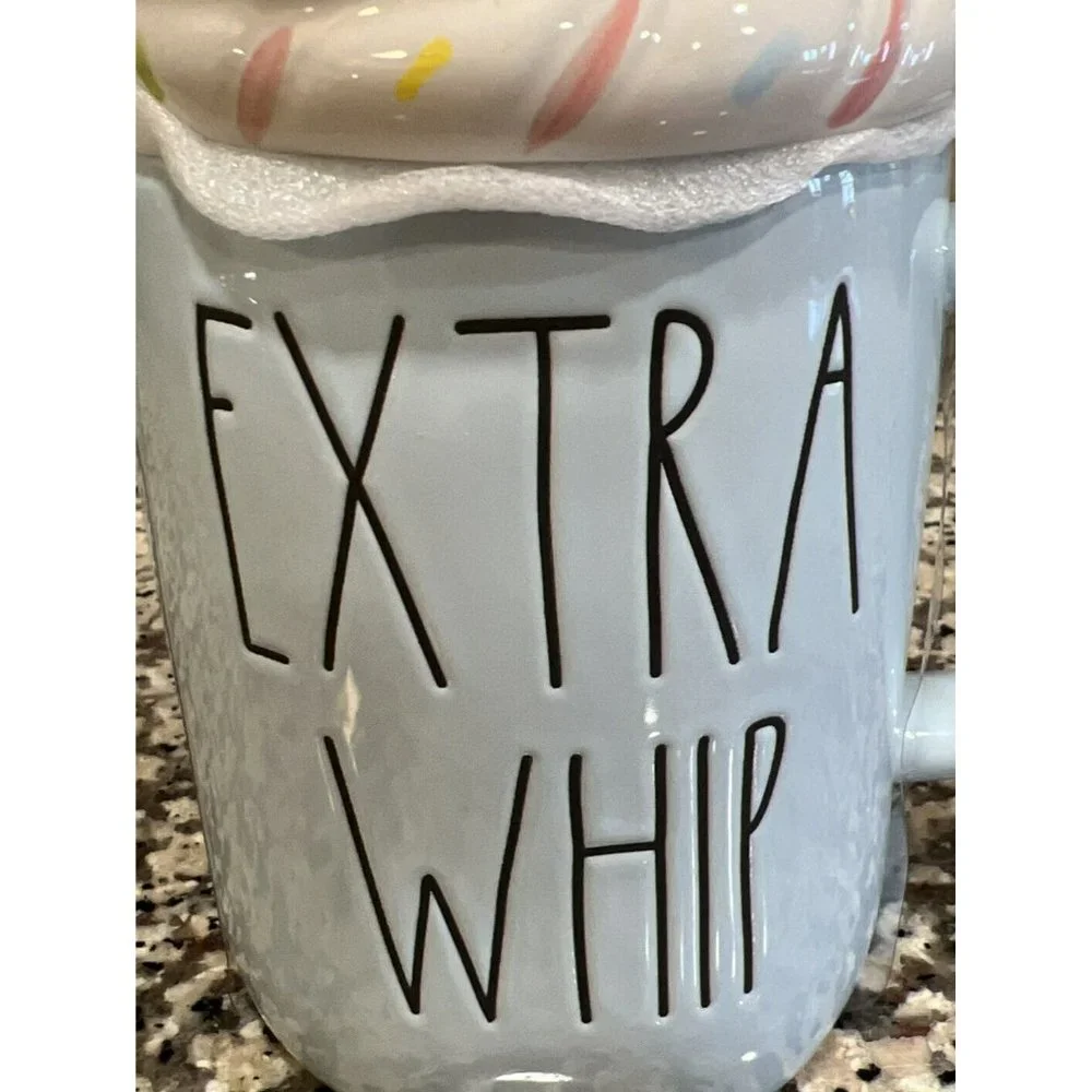 New Rae Dunn EXTRA WHIP Blue Mug With Whipped‎ Cream Topper Farmhouse